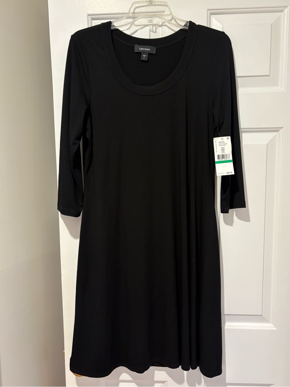 Karen Kane Black Scoop Neck A-Line Dress with Three-Quarter Sleeves